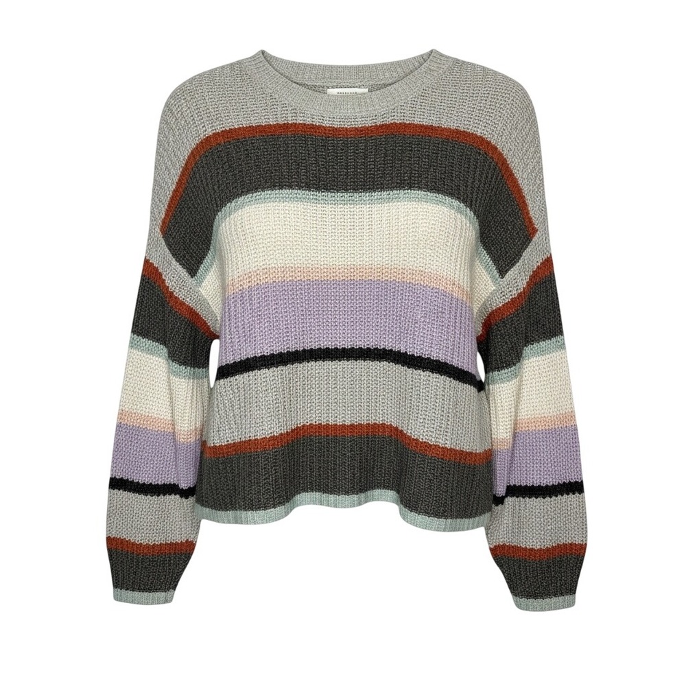 American Eagle Striped Sweater Womens Medium Gray Multi Colorblock Knit Boho‎
